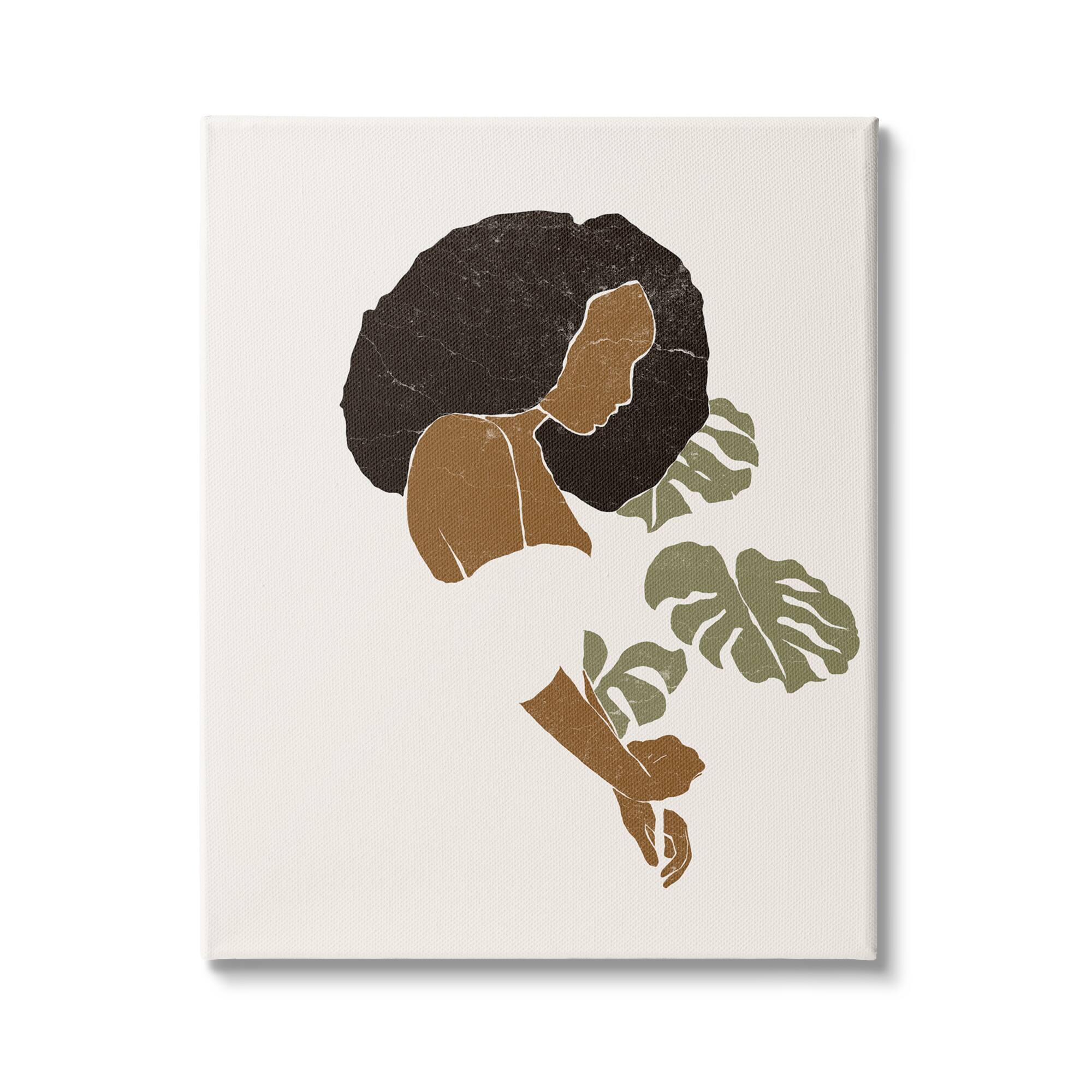 Stupell Industries Abstract Female Portrait Monsteras Minimal Earth Tones Canvas Wall Art